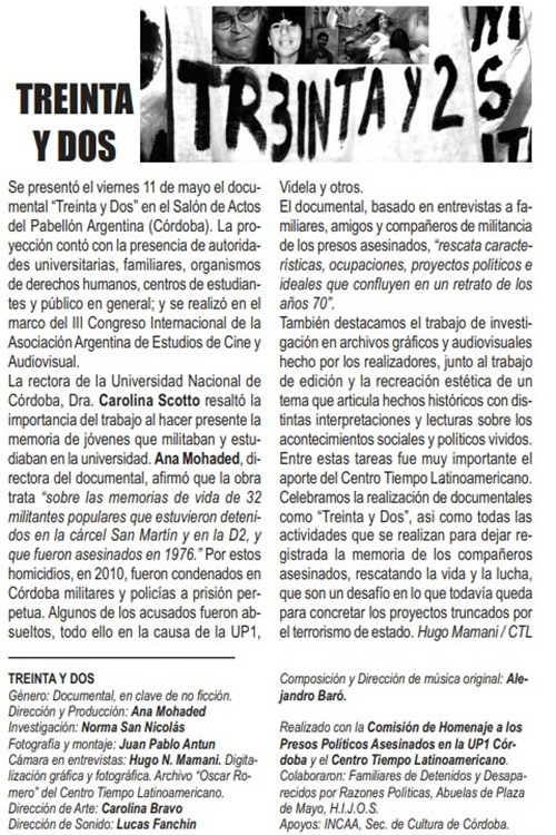 Treinta y dos: un documental de muchos tiempos